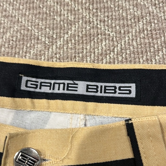 NEW Game Bibs Gold and Black Striped Pants Size 30x30 100% Cotton Side Pockets - Picture 5 of 8